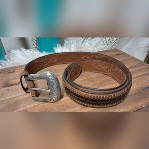 Nocona Belt Co. Ostrich Overlay Leather Belt 32"